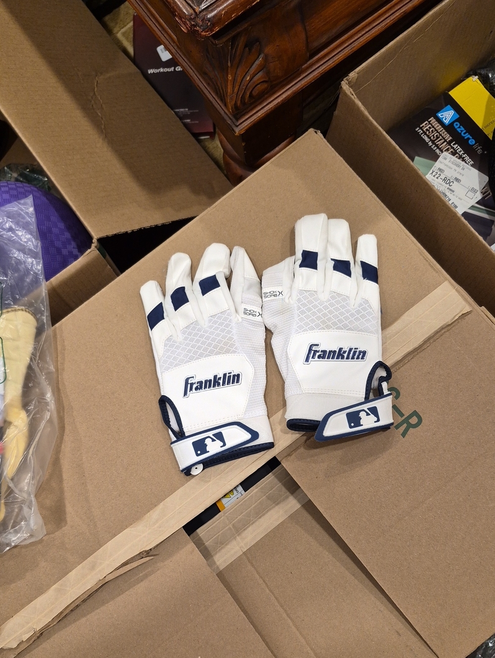 Franklin White and Navy Baseball Batting Gloves - Pair
